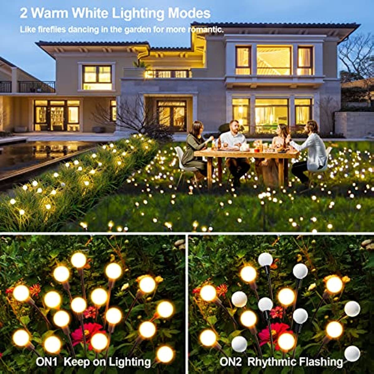 Solar Garden Lights Outdoor Decorations; 4 Pack Upgraded 8 LED Solar Powered Firefly Lights; Flexible Waterproof Solar Swaying Light for Yard Pathway Landscape Decorative