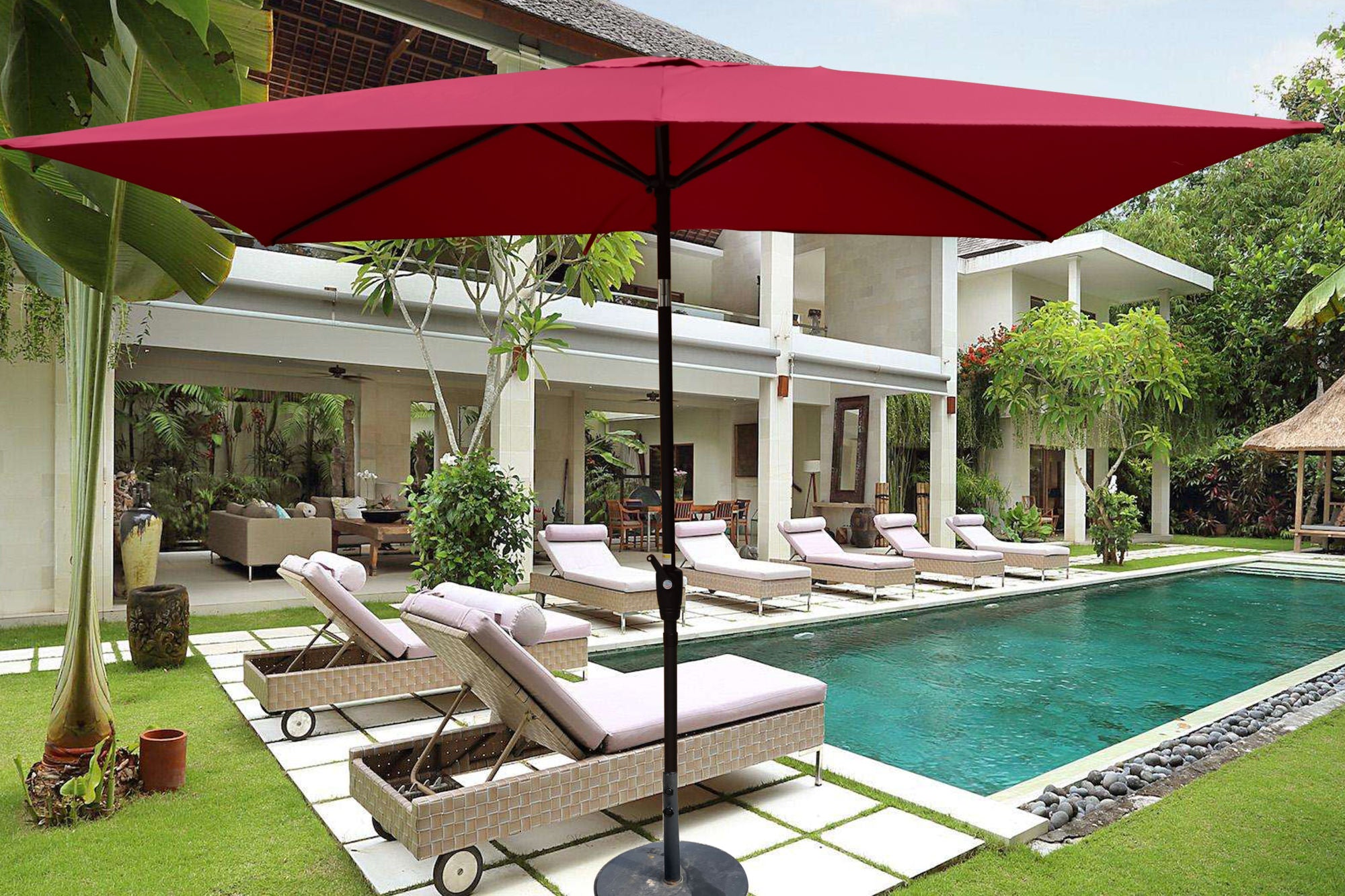 6 x 9ft Patio Umbrella Outdoor Waterproof Umbrella with Crank and Push Button Tilt without flap for Garden Backyard Pool Swimming Pool Market