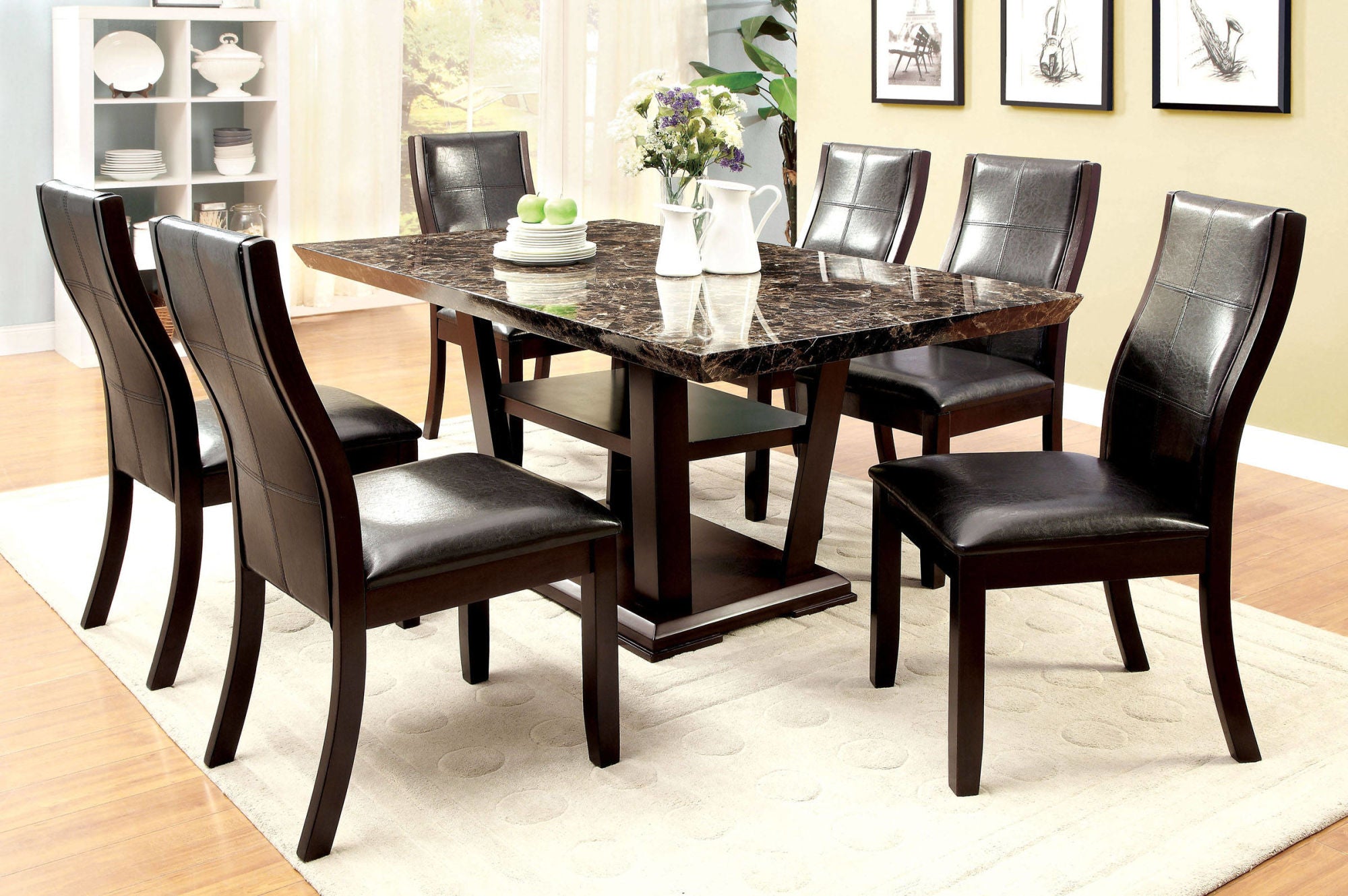 Transitional Dining Room Side Chairs Set of 2pc Chairs only Brown Cherry Unique Curved Back Espresso Leatherette Padded Seat