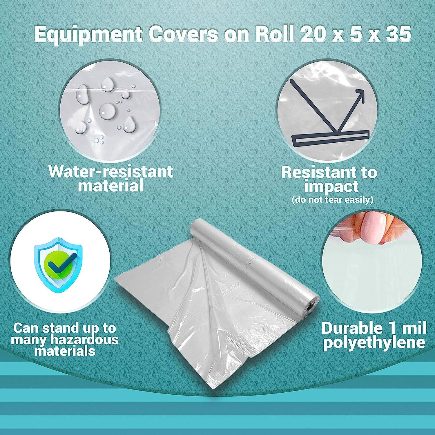 Pack of 500 Equipment Covers on Roll 20 x 5 x 35. Ultra Thin Design 1 mil Plastic Bags 20x5x35. Home Equipment. Ideal for Industrial and Health Needs.