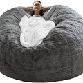 Bag Chair Cover(it was only a Cover;  not a Full Bean Bag) Chair Cushion;  Big Round Soft Fluffy PV Velvet Sofa Bed Cover;  Living Room Furniture;  Lazy Sofa Bed Cover; 6ft Dark Grey
