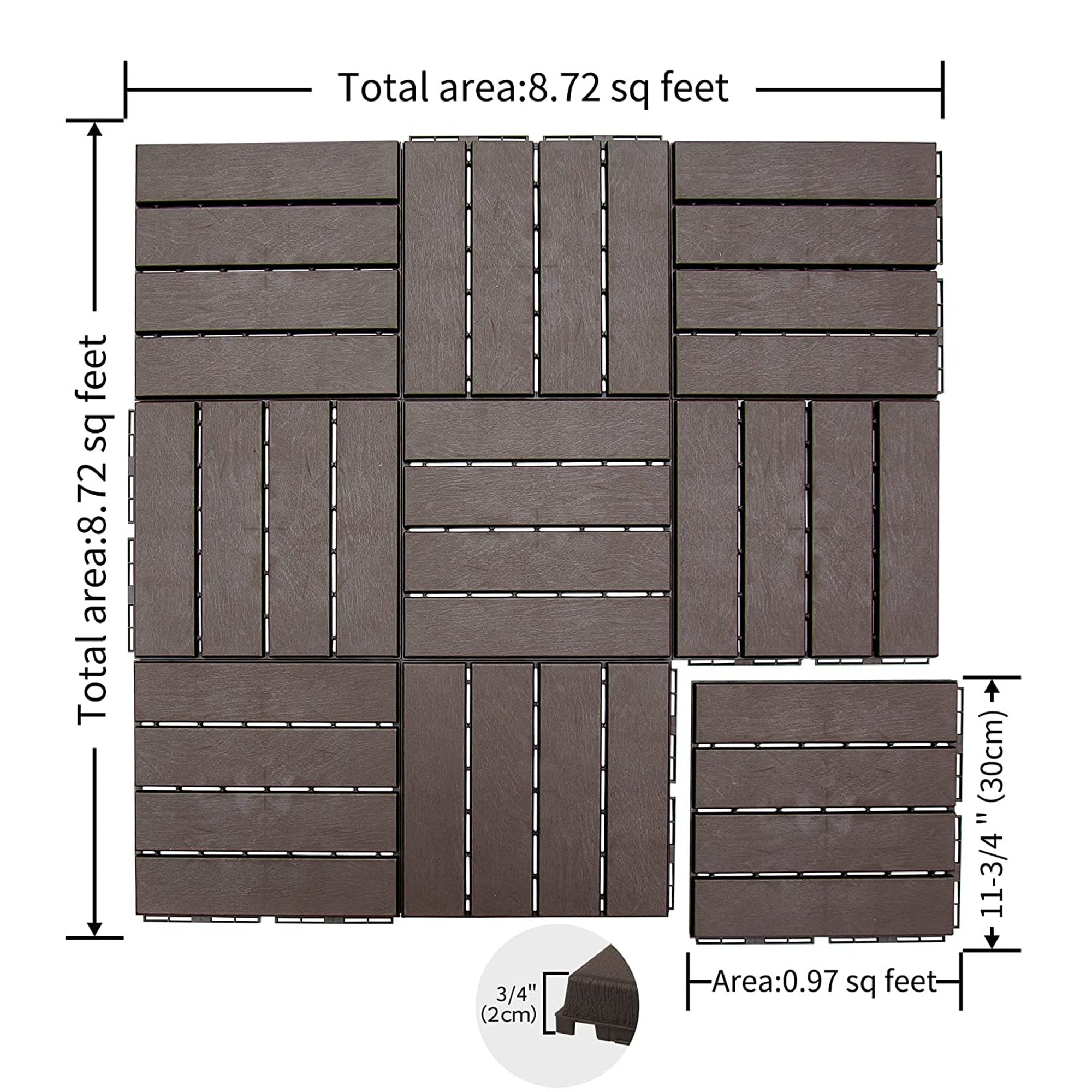 Patio Interlocking Deck Tiles, 12