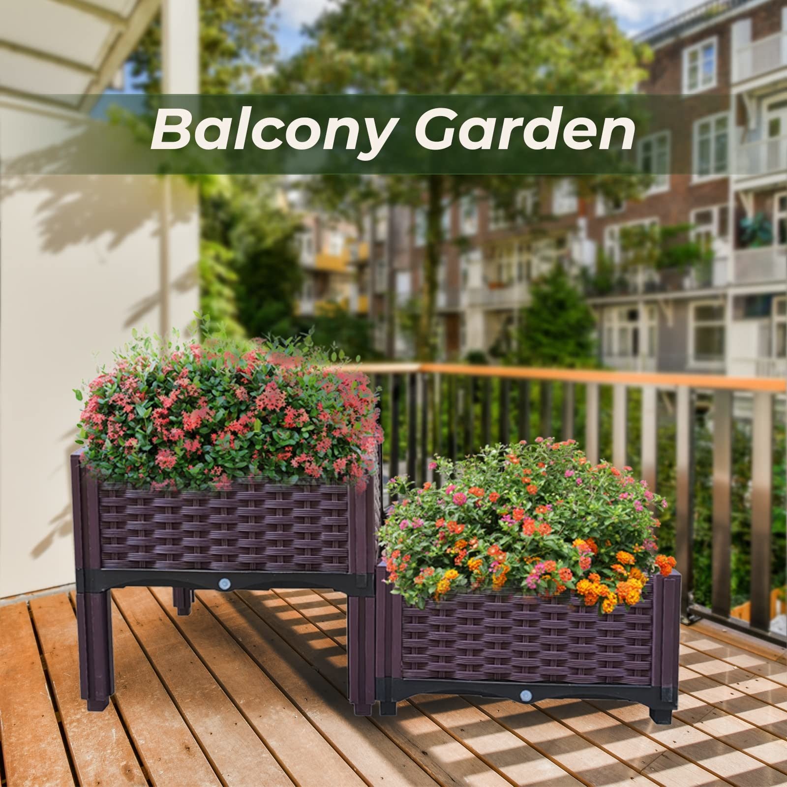 2 Piece Plastic Raised Garden Bed, Planter Grow Boxes for Outdoor Indoor Plants Elevated Garden Boxes Plant pots for Vegetables, Standing Garden Container for Backyard, Patio