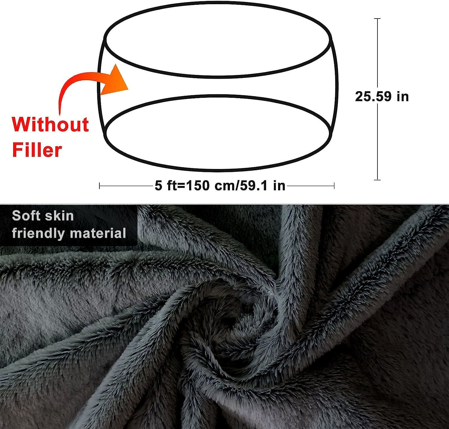 Bag Chair Cover(it was only a Cover;  not a Full Bean Bag) Chair Cushion;  Big Round Soft Fluffy PV Velvet Sofa Bed Cover;  Living Room Furniture;  Lazy Sofa Bed Cover; 5ft Black