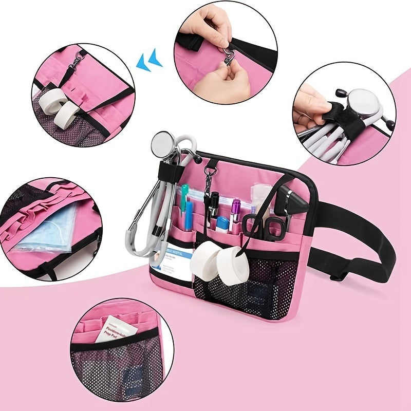 1pc Waist Bag With Medical Equipment Pocket Nurse Waist Bag Tool Belt; OPP Bag Packaging; Pink