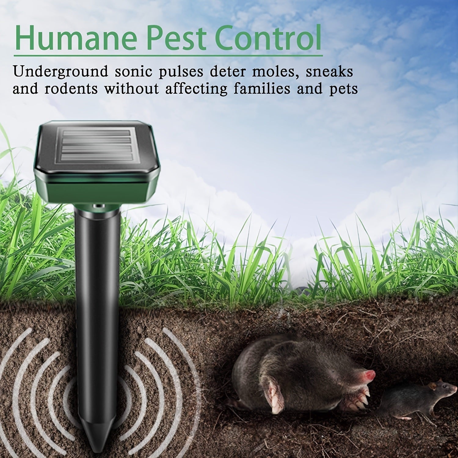 2pcs Solar Mole Repellent Solar Animal Repeller Stakes Waterproof Ultrasonic Gopher Repellent Outdoor Ultrasonic Gopher Control Spikes Ultrasonic Pest Control For Farm; Garden; Lawn