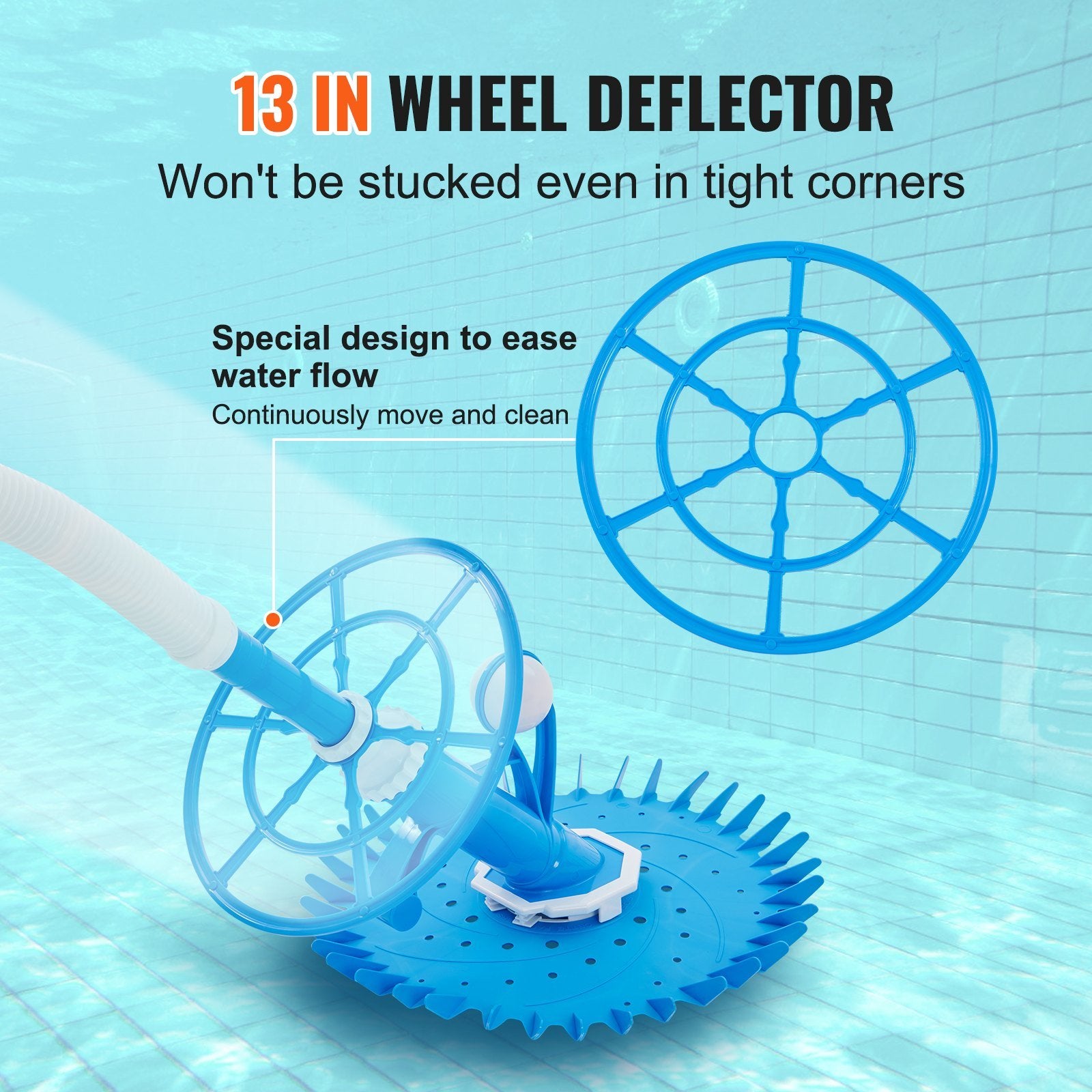 VEVOR Automatic Suction Pool Cleaner, Low Noise Pool Vacuum Cleaner with Extra Diaphragm, 10 x 32 in Hoses & 36-Fin Disc, Side Climbing Pool Cleaners for Above-Ground & In-ground Swimming Pool