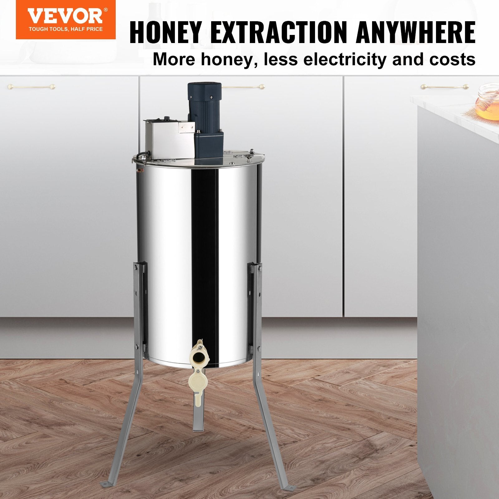 VEVOR Electric Honey Extractor, 2/4 Frames Honey Spinner Extractor, Stainless Steel Beekeeping Extraction, Apiary Centrifuge Equipment with Height Adjustable Stand, Honeycomb Drum Spinner with Lid