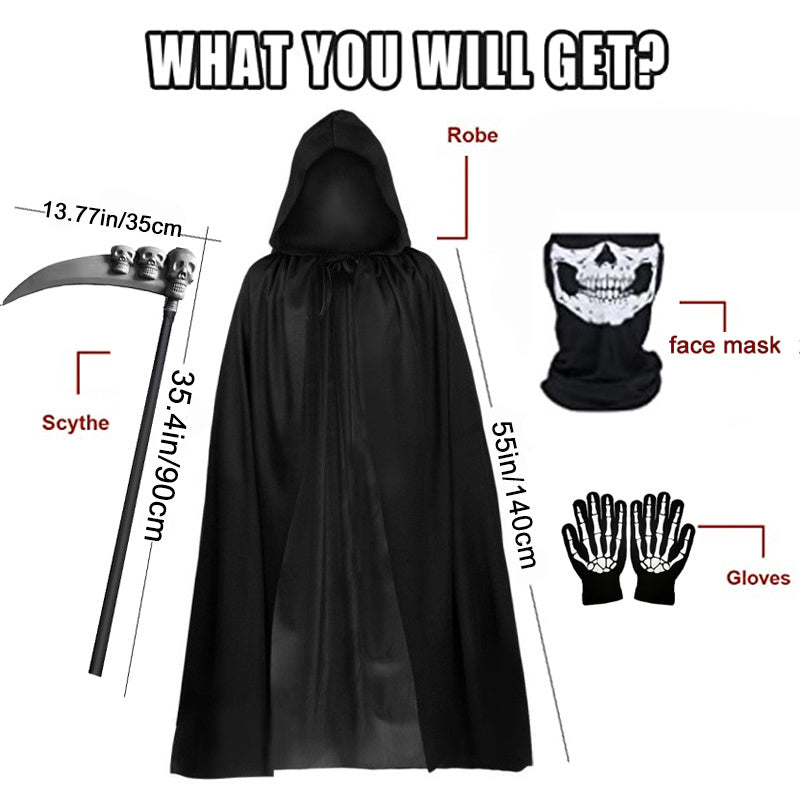 1 Set Halloween Grim Reaper Cloak Costumes Reaper Black Cape Terror Death Hook Sickle Horr Halloween Party Cosplay Costume Props