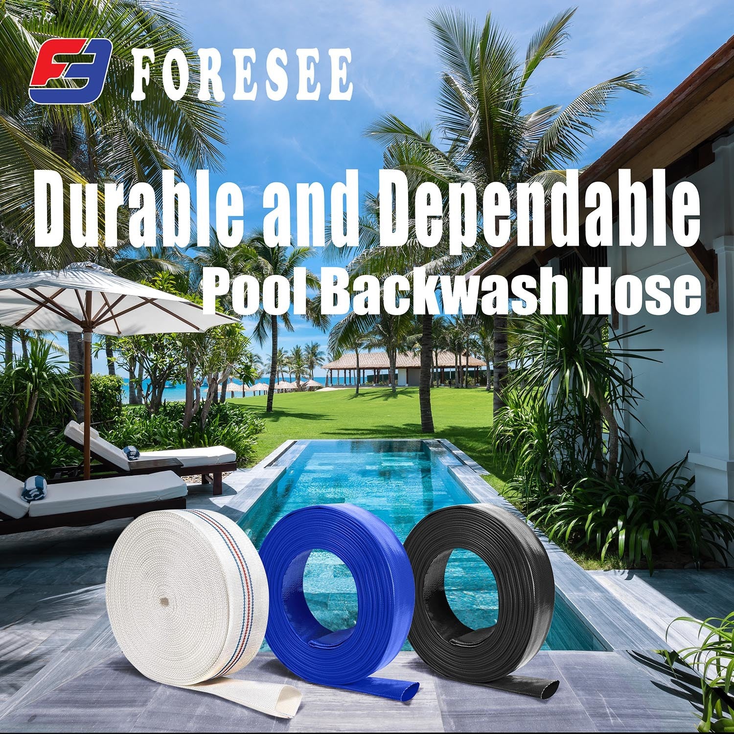 Foresee Pool Backwash Discharge Hose Heavy Duty Reinforced; PVC Lay-Flat Water Hose