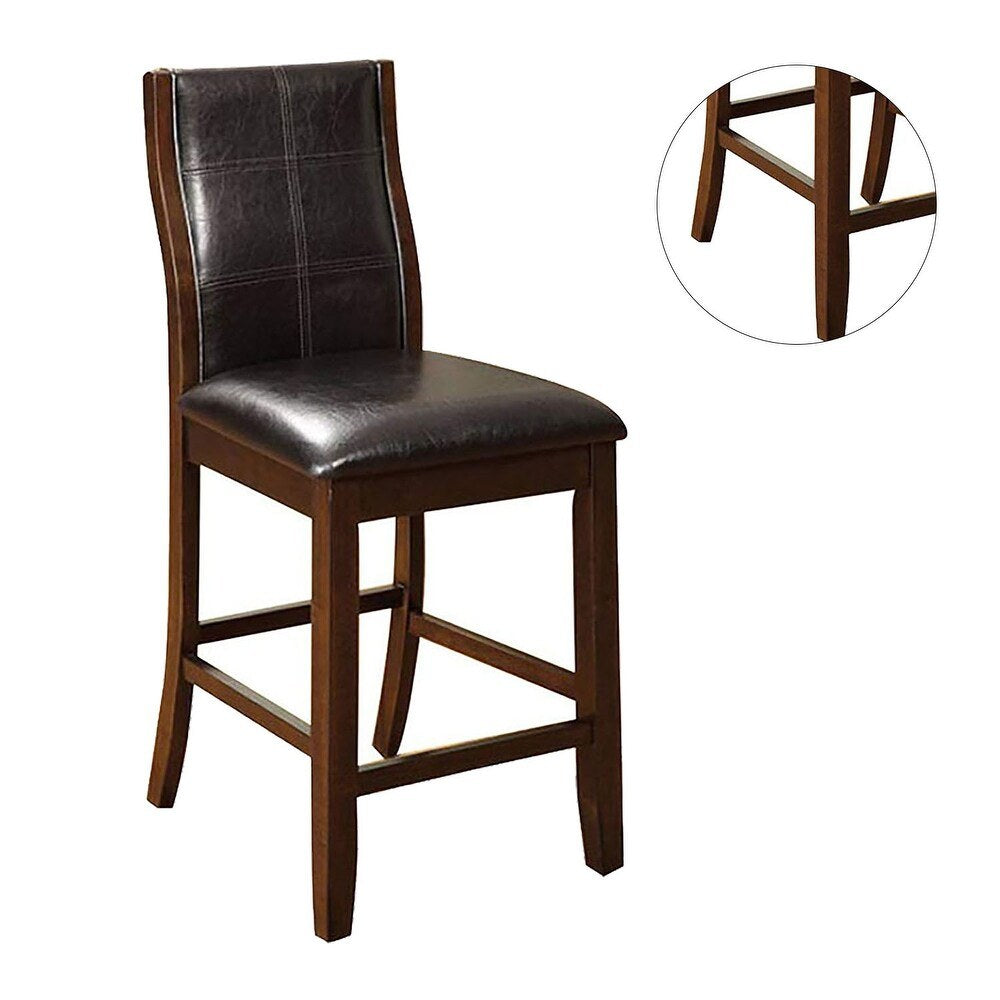 Transitional Dining Room Counter Height Chairs Set of 2pc High Chairs only Brown Cherry Unique Curved Back Espresso Leatherette Padded Seat