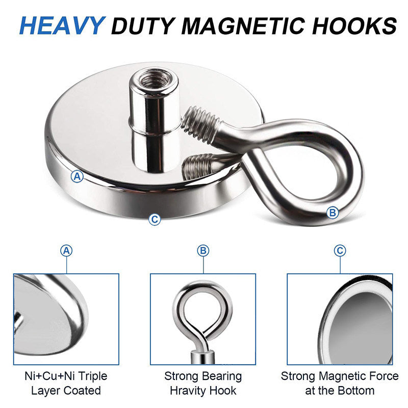 Super Strong Neodymium Fishing Magnets with Countersunk Hole Eyebolt for Salvage Magnetic Fishing Deep Sea Fishing Magnets Holde