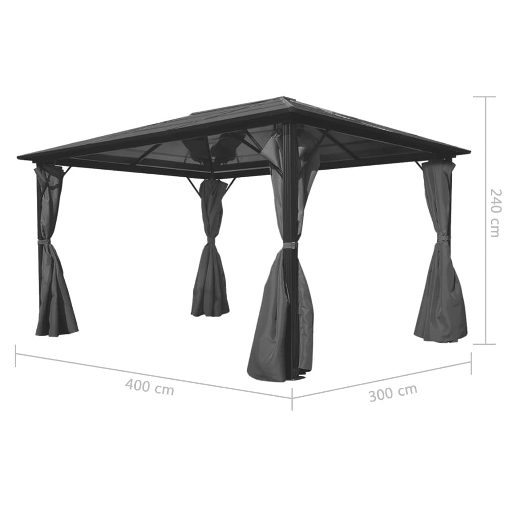 Gazebo with Curtain Anthracite Aluminum 157.5