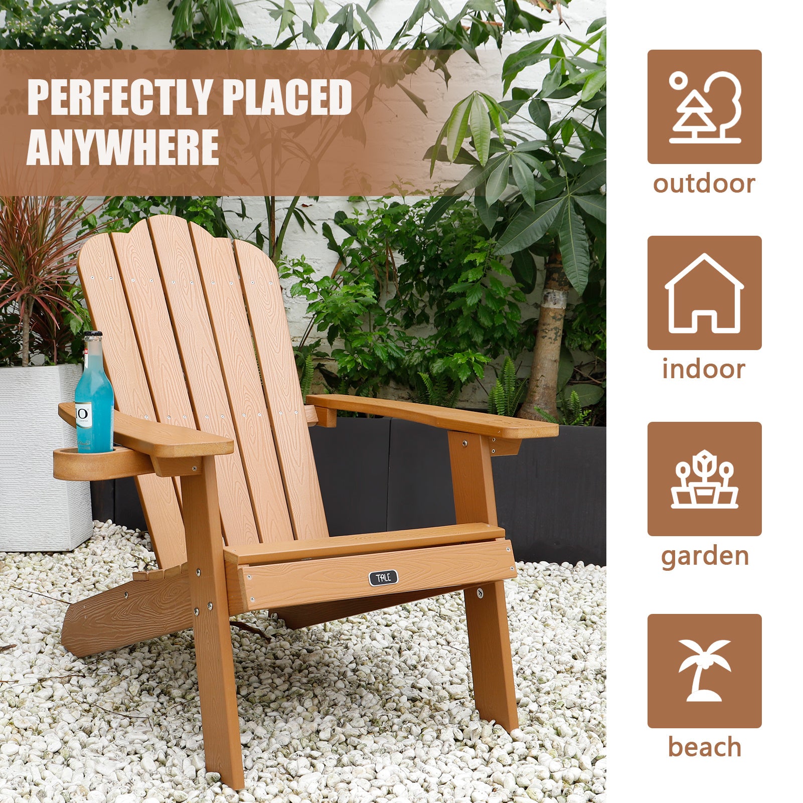 (Do Not Sell on Amazon) TALE Adirondack Chair Backyard Furniture Painted Seating with Cup Holder Plastic Wood for Lawn Outdoor Patio Deck Garden Porch Lawn Furniture Chairs RT